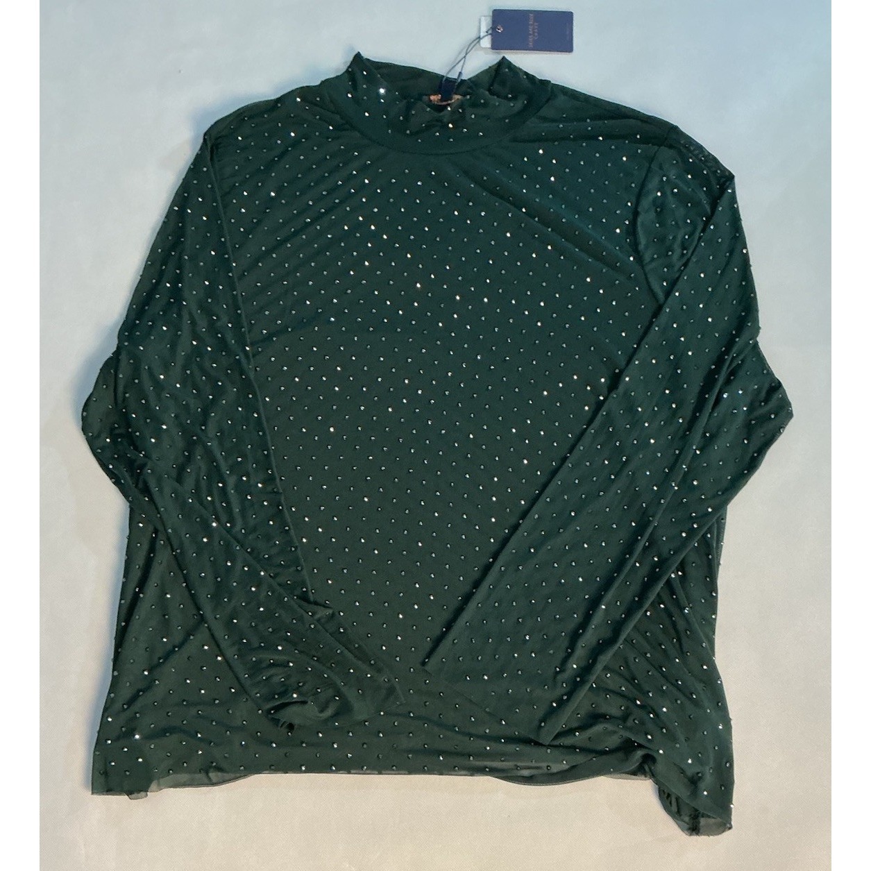 Skies Are Blue 3x Nwt Hunter Green Lined Rhinestone Mock Neck Top Flowy